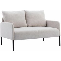 Sofa 2 Sitzer Couch mit Lehne Sessel Loungesofa Metallrahmen Doppelsofa für Wohnzimmer Empfang Café, Beige