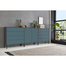 Sideboard Mailand Set 4, grifflos, Metallfüße, Anthrazit/ Petrol - Grau - Bmg Möbel