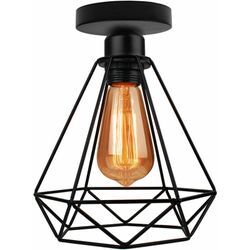 Axhup - Deckenleuchte Vintage, 1 Flammig Deckenlampe im Industri Stil, Art Diamant Lampe mit Käfig für Wohnzimmer Schlafzimmer Esszimmer Schwarz 1PCS