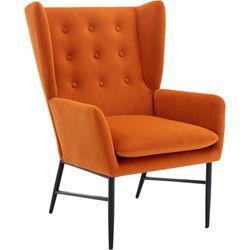 Sessel Samt Ohrensessel mit Armlehne Polstersessel für Wohnzimmer, Orange