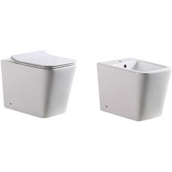 Laneri - Paar bodenstehende Sanitär eckig set Toilette Bidet bodenstehende Vase Keramik mod. Ideal