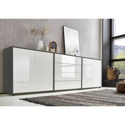 Sideboard Mailand Set 5 (Schubladenkommode Kommode Anrichte, in anthrazit/weiß), Push-to-open-Funktion - Grau - Bmg Möbel