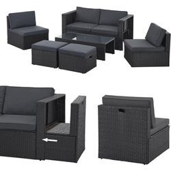 Juskys - Polyrattan Gartenmöbel Set Salou - Outdoor Lounge wetterfest 6 Personen - Sitzecke mit Tisch & Kissen für Garten, Balkon, Terrasse - Schwarz