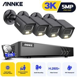 ANNKE 8 Kanal Videosicherheitssystem 5MP H.265 + 5-in-1 DVR Recorder 3K Kamera Wasserdichter Schutz Außenbereich CCTV Videoüberwachungssets 4 Kamera