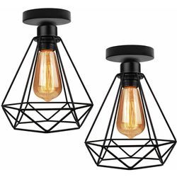 Axhup - Deckenleuchte Vintage, 1 Flammig Deckenlampe im Industri Stil, Art Diamant Lampe mit Käfig für Wohnzimmer Schlafzimmer Esszimmer Schwarz 2PCS