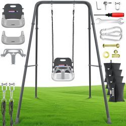 KIDIZ® Babyschaukel mit Gestell 3-in-1 Indoor & Outdoor Kinderschaukel mit Metallständer höhenverstellbar Schaukelgestell + 4 Sandsäcke & Sicherheitsgurt Mitwachsender Schaukelsitz