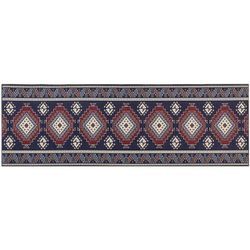 Beliani - Teppich Läufer Blau und Rot Stoff Rechteckig 80x240 cm Kurzflor Orientalisches Muster Rutschfest Maschinengewebt für Fußbodenheizung Flur