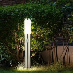 Led Sockelleuchte mit Steckdose Wegeleuchte Außen mit Bewegungsmelder Gartenstehlampe led Pollerleuchte Edelstahl, 1x9W 810lm 3000K, DxH 7,6x 60 cm