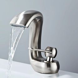 Petites Ecrevisses - Wasserhahn Bad Wasserfall Wasserhahn Einhandmischer Mischbatterie Modern Waschtischarmatur für Badezimmer Gebürstetes Nickel