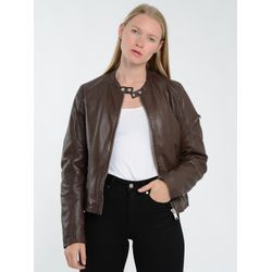 Bikerjacke MUSTANG "31021532", Damen, Gr. L, braun (schwarz braun), Obermaterial: 100% Lammleder / Innenfutter: 100% Baumwolle / Ärmelfutter: 100% Polyester / Wattierung: 100% Polyester, Jacken