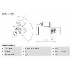 BOSCH Starter 12V für BMW 12411740374 12412344247 12411740379 0 986 026 220