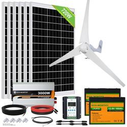 Eco-worthy - 1120W 24V Solaranlage Hybrid Kit mit 400W Windgenerator,6 Stück 120W Mono Solarmodul, 3000W 24V Wechselrichter und 2 Stück 100ah lifepo4