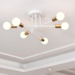 Axhup - Deckenleuchte 6x E27 Pendelleuchte Vintage Industrial Innenlicht Lampe für Küche Schlafzimmer Wohnzimmer Weiß + Kupfer