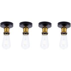 Axhup - 4x Industriell Deckenlampe mit Edison E27 Lampe Metall Vintage Retro Lüster für Schlafzimmer Wohnzimmer Dachgeschoss Korridor Schwarz &