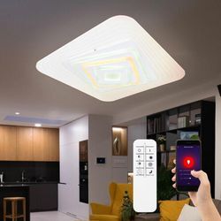 Etc-shop - Alexa Deckenlampe Smart Deckenleuchte Sprachsteuerung led Wohnzimmerleuchte Fernbedienung dimmbar, Memoryfunktion Nachtlicht cct, Metall