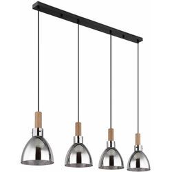 Etc-shop - Hängelampe Esstisch Pendelleuchte schwarz Wohnzimmerleuchte modern, 4-flammig Holzoptik Glas rauch, Metall matt, 4x E27 Fassung, LxBxH