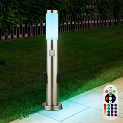 Led Sockelleuchte mit Steckdose Wegeleuchte Außen mit Bewegungsmelder Gartenstehlampe led Pollerleuchte Edelstahl, 1x9W led 1x 9W rgb, DxH 7,6x 60 cm