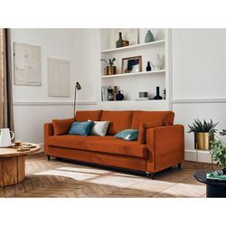 Anna – 3-sitzer sofa – mit schlaffunktion und tasche – aus samt - rostfarben