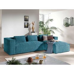 Lisa Design - Stella – ecksofa – cordsamt – 4-sitzer – moderner stil – rechts - entenblau