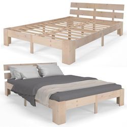 Holzbett Homelux Massivholz Bett Kiefer Doppelbett Balkenbett Bettgestell Bettrahmen Lattenrost - 140 cm x 200 cm, Natur