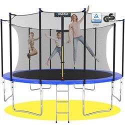 KINETIC SPORTS Trampolin Outdoor SALTO - Kindertrampolin Gartentrampolin Set mit Leiter, Netz, Randpolster, USA Sprungtuch Blau ø 430 cm