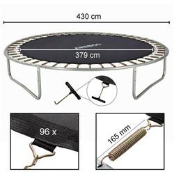 Trampolin Sprungmatte ø 379 cm für Trampoline mit ø 430 cm, 96 Ösen und 165 mm Federlänge Sprungtuch 150 kg belastbar 9-Fache Naht Polypropylen inkl.