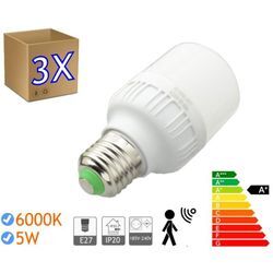 3 x led -Lampen 5W E27 Luz 6000k kalte weiße Sensor -led -Lampen mit Detektor - Jandei