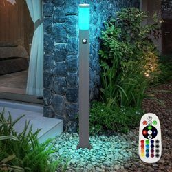 Außen Steh Lampe fernbedienung Garten Beleuchtung Bewegungsmelder Edelstahl Stand Leuchte dimmbar im Set inkl. rgb led Leuchtmittel