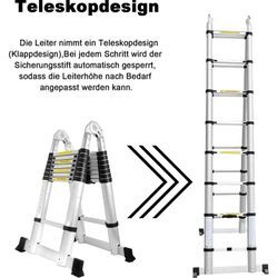 Wolketon - vingo 5M(2.5+2.5M) Alu Teleskop Klappleiter, Groosse Anwendbarkeit Multifunktionsleiter, Klappbar Leiter, 150 Belastbarkeit Leiter für