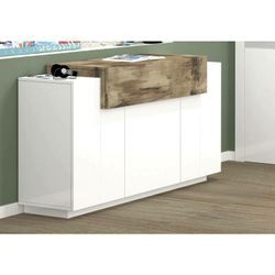 Dmora - Kommode Dmanar, Küchen-Sideboard mit 4 Türen, Wohnzimmer-Buffet, 100% Made in Italy, cm 140x45h86, Weiß glänzend und Ahorn