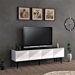 [en.casa] - Fernsehtisch Oppdal 154x37x45cm Weiß/Marmor, schwarz