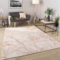 Paco Home - Teppich Wohnzimmer Schlafzimmer Kurzflor Abstrakt Mamor Optik Modern Waschbar 80x150 cm, Beige