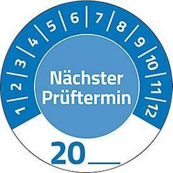 Avery Zweckform Prüfplakette 7906 „Nächster Prüftermin“ 20__zum Selbereintragen, extrem robust, Ø 30 mm, 80 Stück/10 Bogen, Vinylfolie, blau