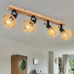 Etc-shop - Deckenleuchte Deckenstrahler 4 Flammig Wohnzimmerleuchte Holzoptik Deckenlampe