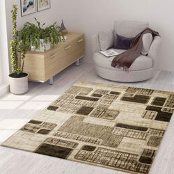 Vimoda - Teppich Kurzflor Modern Kariert Retro geometrisches Muster Meliert Braun Beige für Wohnzimmer, Schlafzimmer,160 x 230 cm