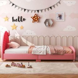 140 x 70cm Kinderbett mit weichem Kopfteil & Fußteil, Lattenrost Babybett, Einzelbett Bettgestell Jugendbett für Jungen und Mädchen von 1 bis 6