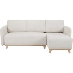 Schlaf-Ecksofa modulierbar beiger Stoff mit Velours-Effekt und helles Holz 3-4 Sitzer ROMANE