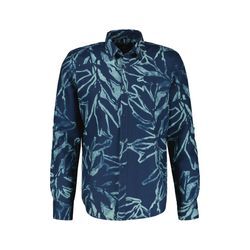 Langarmhemd LERROS "LERROS Herren Langarmhemd mit sommerlichem Alloverprint", Herren, Gr. 5XL, extraweit, blau (storm blau), 55% Leinen, 45% Baumwolle, Langarm, Hemden