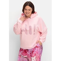 Kapuzensweatshirt mit Glitzersteinen und Rückenprint, rosa bedruckt, Gr.46