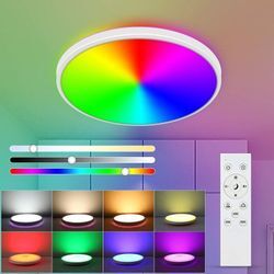 Goeco - Dimmbare LED-Deckenleuchte, 24W rgb Moderne Deckenleuchte, 6 Farben Dunkle Beleuchtung, Ferngesteuerte Deckenleuchte für Wohnzimmer,