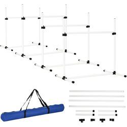 Agility Hürdenset Slalom Stangen Hunde Training Set 4 x Hürden, Kunststoff, Weiß, 99x65x94cm - Pawhut