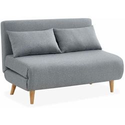 2-Sitzer-Sofa mit Stoffbezug, Holzfüße, Polyester, Hellgrau - Sweeek