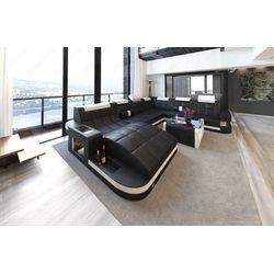 Sofa Dreams Wohnlandschaft XXL Ledersofa Wave U Form Mini, Designersofa, schwarz
