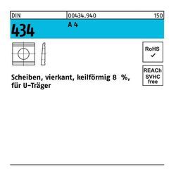 U-Scheibe DIN 434 vierkant keilförmig 13,5 A 4 Neigung 8%