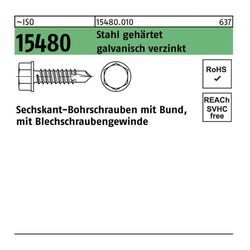 Sechskantbohrschraube ISO 15480 m.Bund ST 5,5 x 80 Stahl gehärtet galvanisch verzinkt galvanisch verzinkt / Stahl, geh.