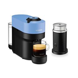 Nespresso Vertuo Pop Pacific Blue & Aeroccino 3 schwarz Vertuo Kaffeemaschine