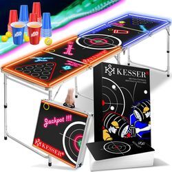 Kesser - Beer Pong Tisch Set mit Kartenspiel Trinkspiel - inkl. 100 Becher (50 Rot & 50 Blau) 6 Bälle + Regelwerk Partyspiele Table Höhenverstellbar