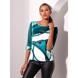 Schlupfbluse CREATION L Gr. 38, grün (ecru, petrol, bedruckt), Damen, 96% Polyester, 4% Elasthan, gemustert, mehrfarbig, Blusen