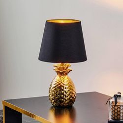 Edle Keramik-Tischlampe Pineapple in Gold-Schwarz