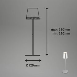 LED-Akku-Tischleuchte Kiki, chrom matt, IP44, 3.000K